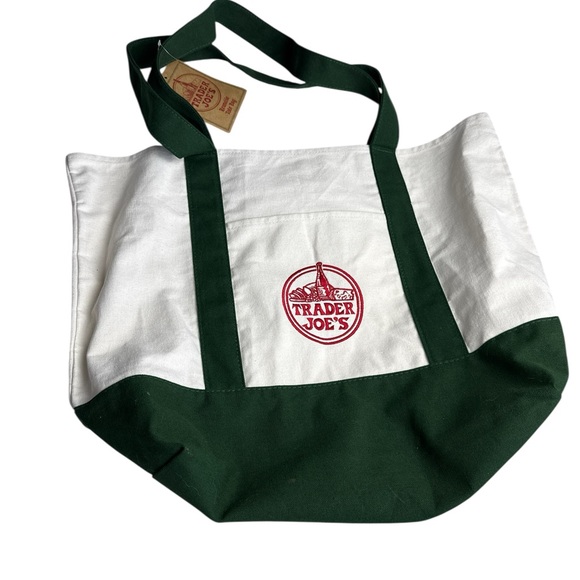 Trader Joe's Large Classic Tote Bag Green/White LIMITED NEW RELEASE New with Tag - Picture 1 of 6